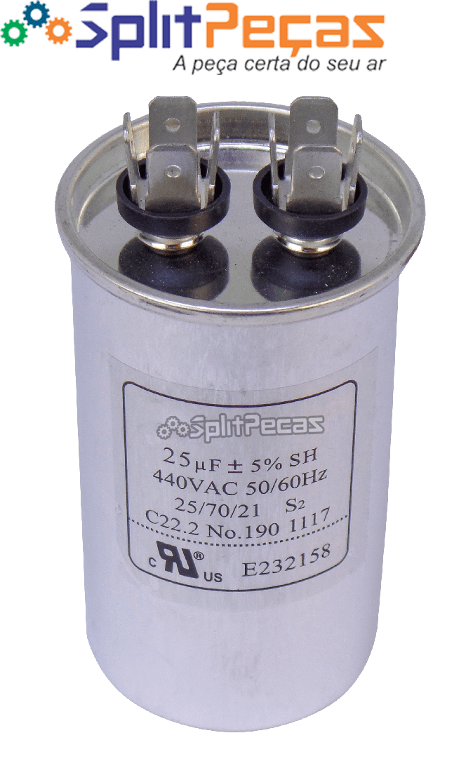 Capacitor de Partida do Compressor 25uF + 5% SH 450VAC 50/60 HZ (2 Terminais)